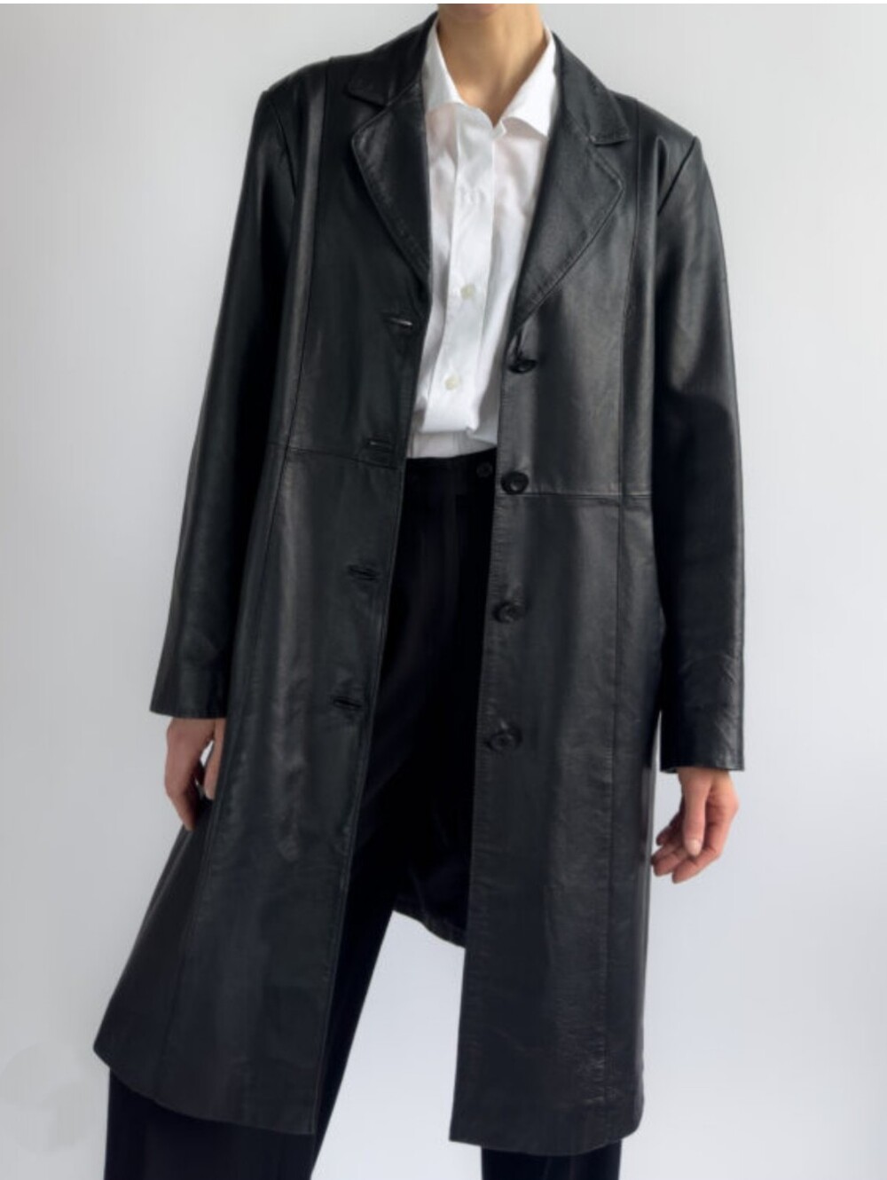 Clio Men's Black 100% Leather Trench Coat. SIZE 12